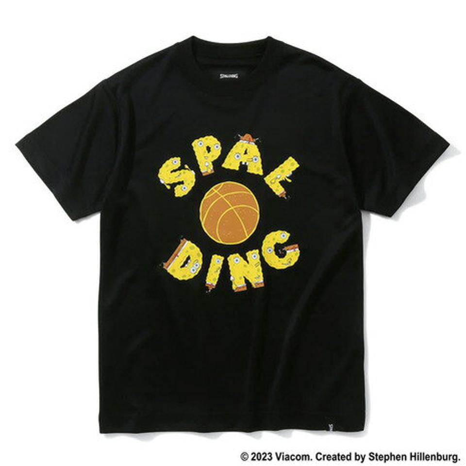 【3点10%OFFクーポン対象！10/12まで】スポルディング（SPALDING）（キッズ）バスケットボールウェア ジュニア Tシャツ スポンジ・ボブ アルファベット SJT23158SBK