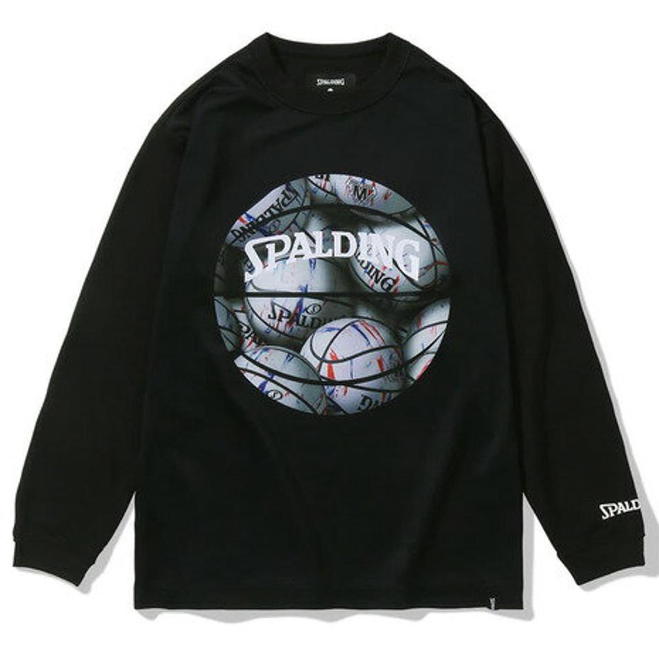 【3点10%OFFクーポン対象！10/12まで】スポルディング（SPALDING）（キッズ）バスケットボールウェア ジュニア ロングスリーブTシャツ ボールプリント SJT23155BW
