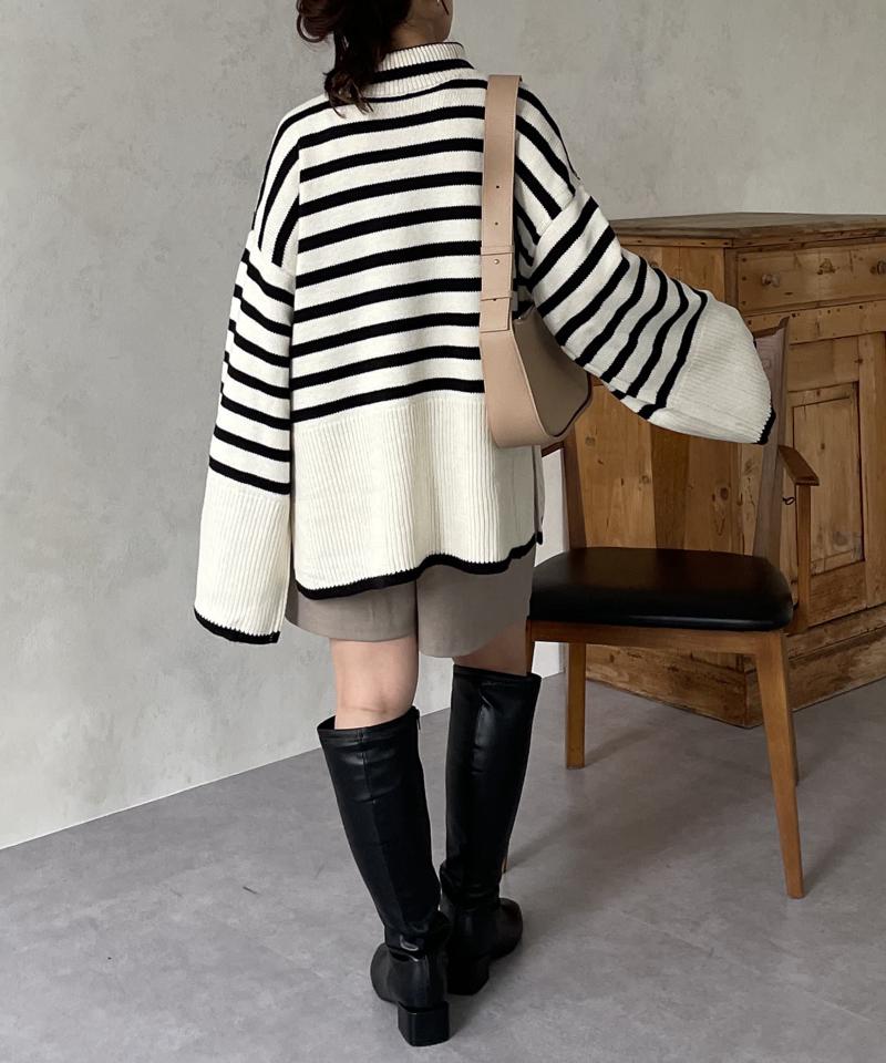 ボーダーBIGタートルニットプルオーバー