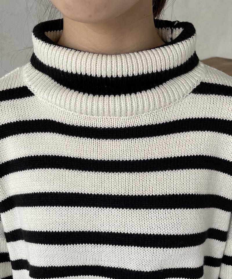 ボーダーBIGタートルニットプルオーバー