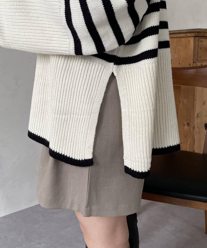 ボーダーBIGタートルニットプルオーバー