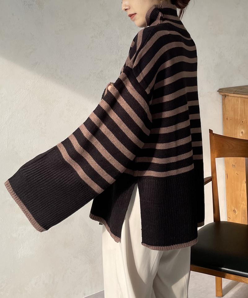 ボーダーBIGタートルニットプルオーバー