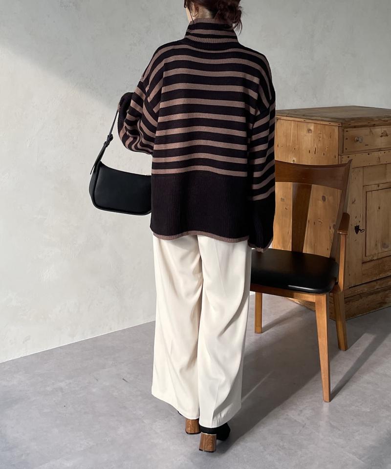 ボーダーBIGタートルニットプルオーバー