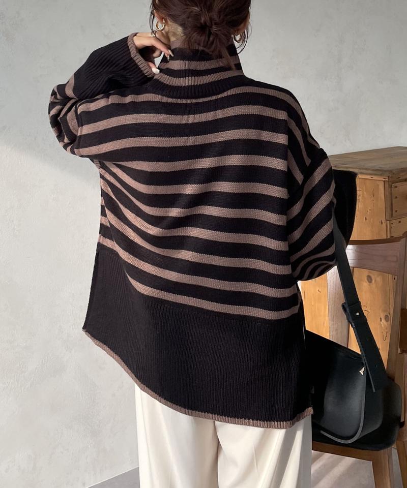 ボーダーBIGタートルニットプルオーバー