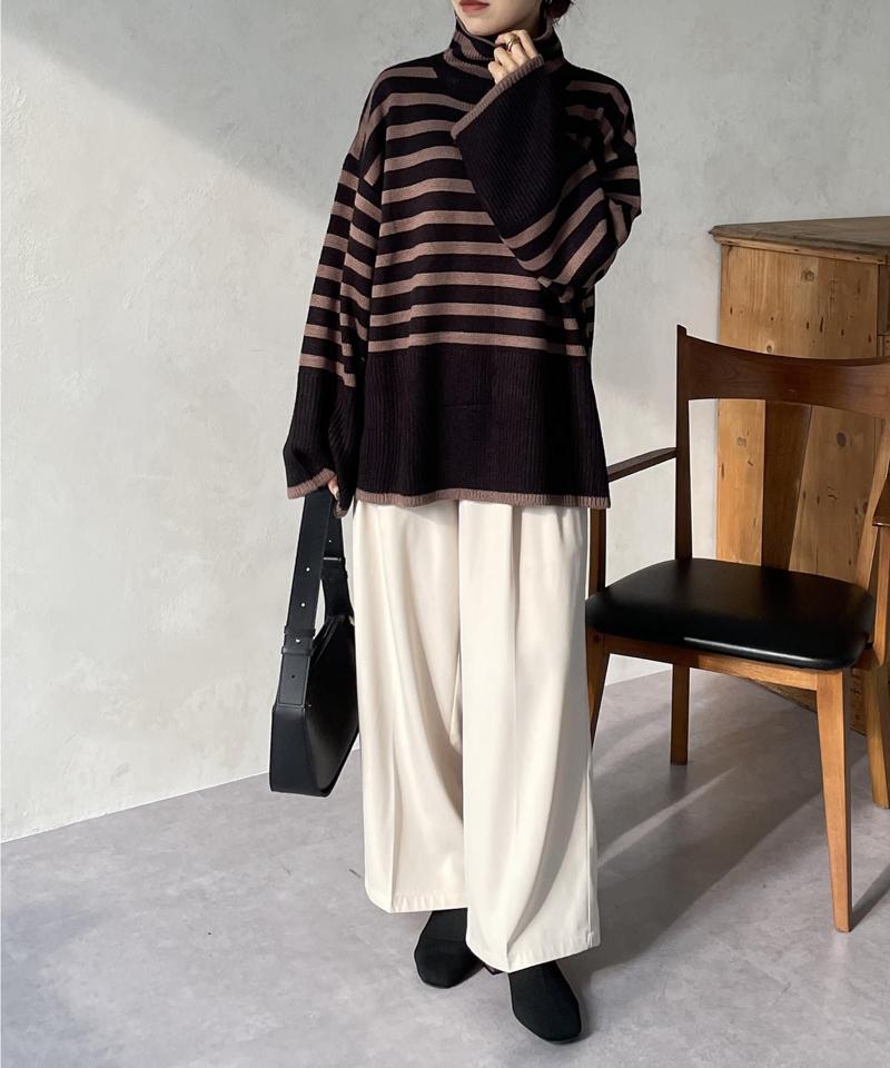 ボーダーBIGタートルニットプルオーバー