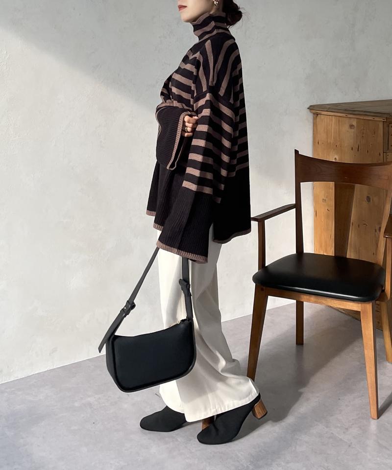 ボーダーBIGタートルニットプルオーバー