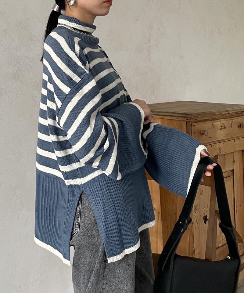 ボーダーBIGタートルニットプルオーバー