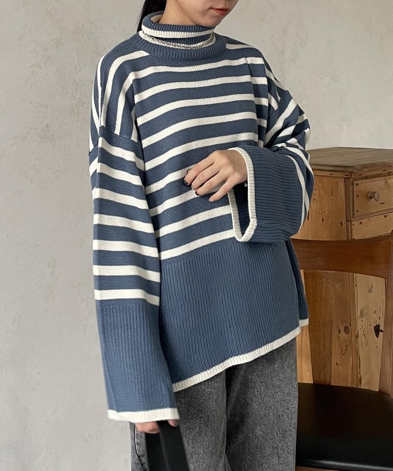 ボーダーBIGタートルニットプルオーバー