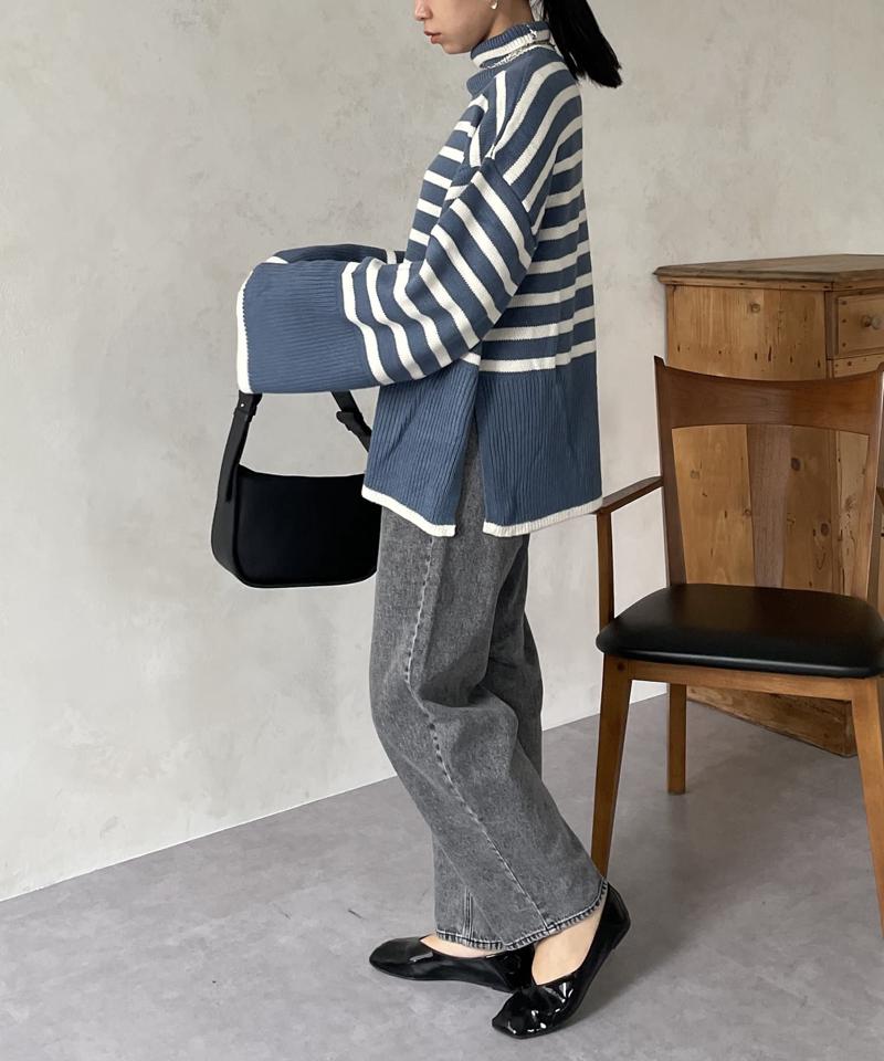 ボーダーBIGタートルニットプルオーバー