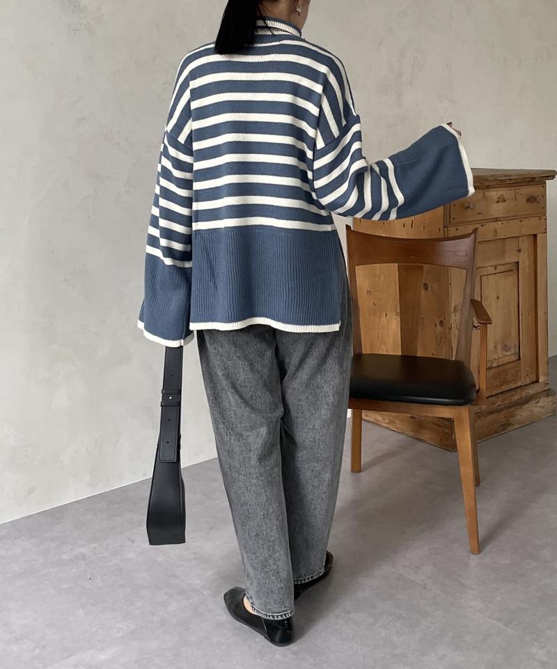 ボーダーBIGタートルニットプルオーバー