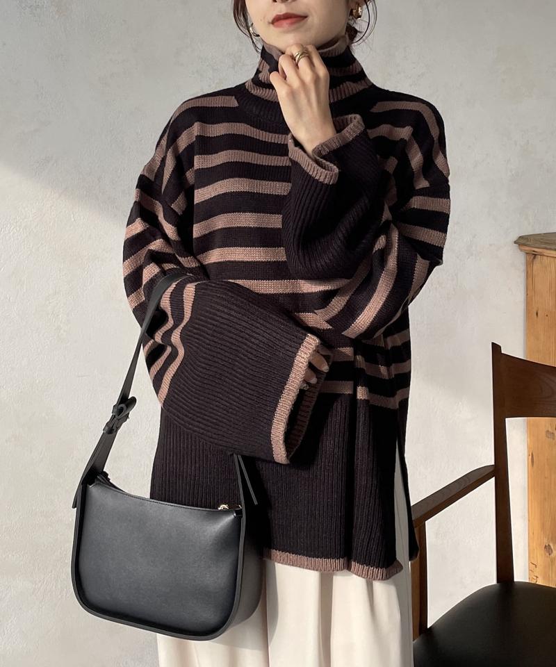 ボーダーBIGタートルニットプルオーバー