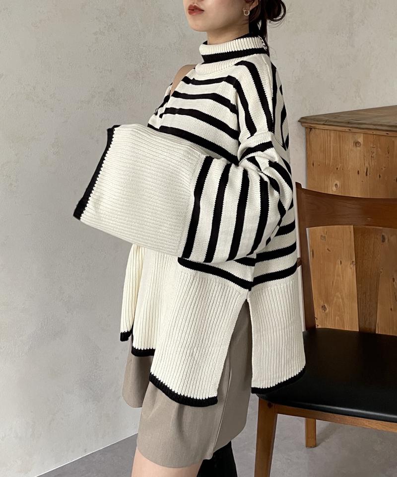 ボーダーBIGタートルニットプルオーバー