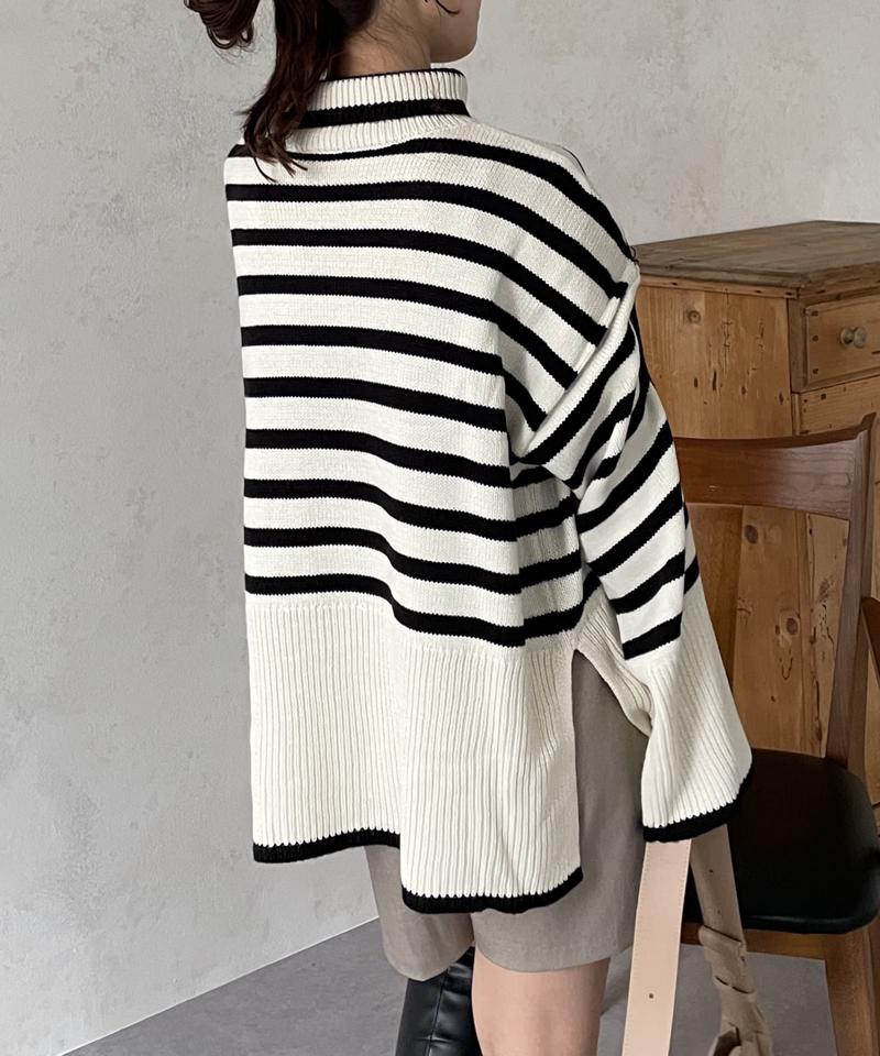ボーダーBIGタートルニットプルオーバー
