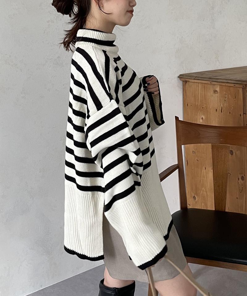 ボーダーBIGタートルニットプルオーバー