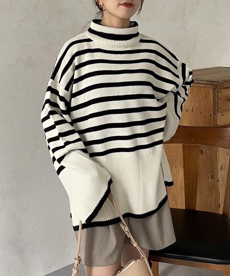 ボーダーBIGタートルニットプルオーバー