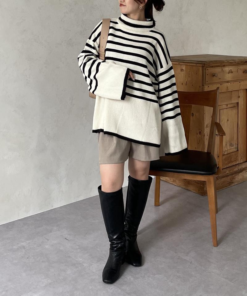 ボーダーBIGタートルニットプルオーバー