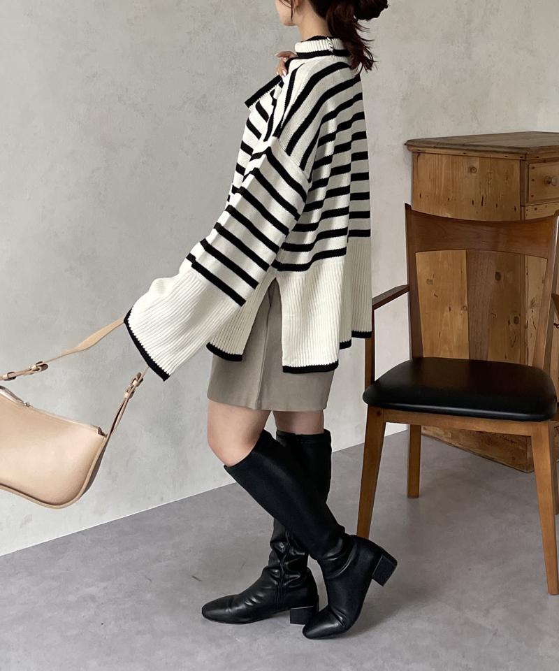 ボーダーBIGタートルニットプルオーバー