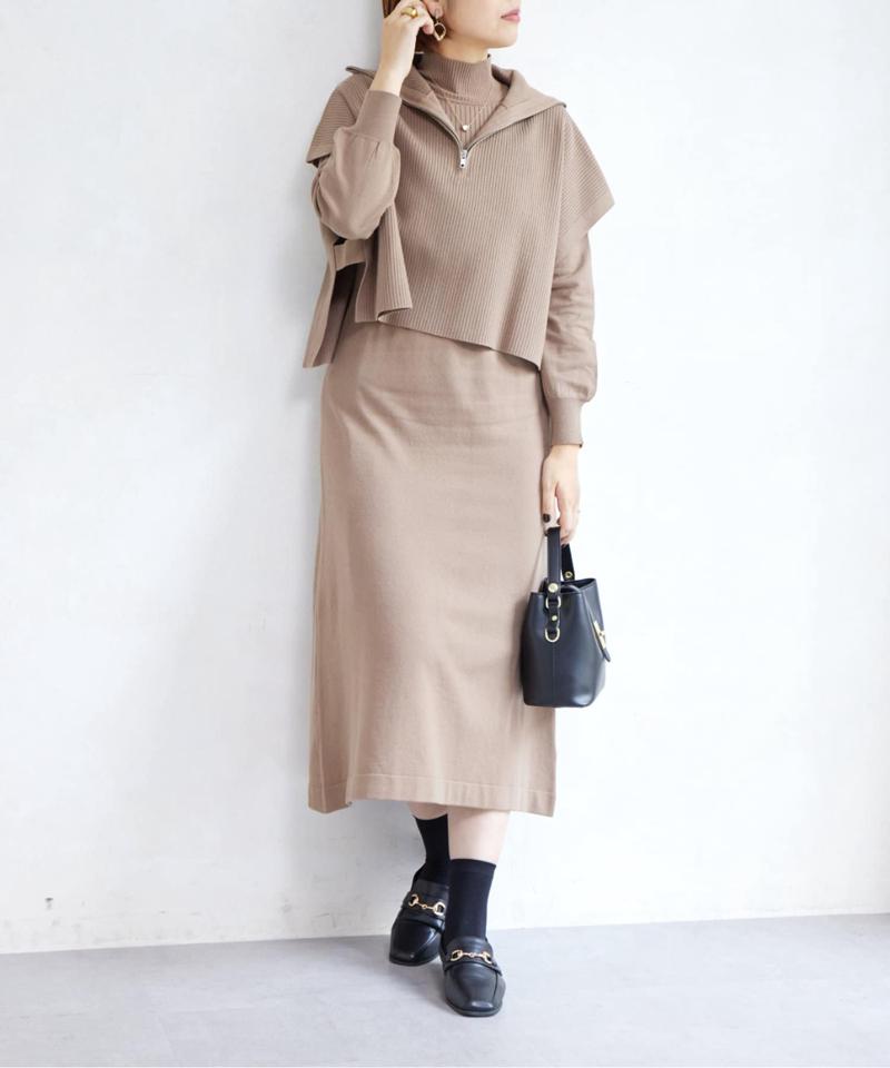 ハーフジッププルオーバー×ニットワンピース