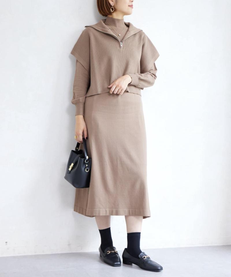 ハーフジッププルオーバー×ニットワンピース