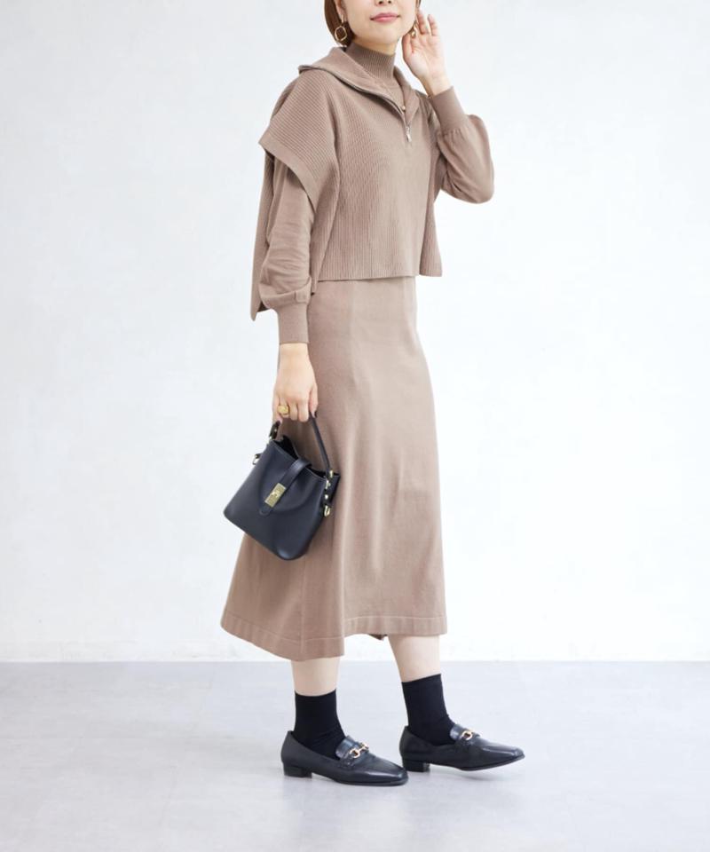 ハーフジッププルオーバー×ニットワンピース
