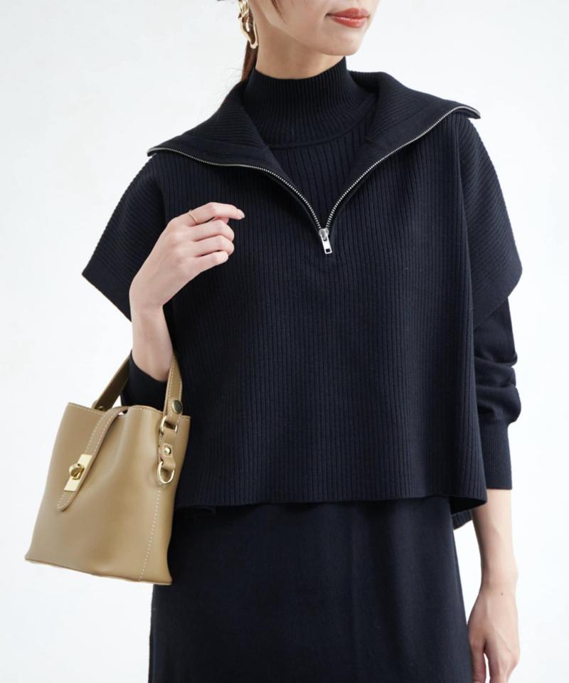 ハーフジッププルオーバー×ニットワンピース