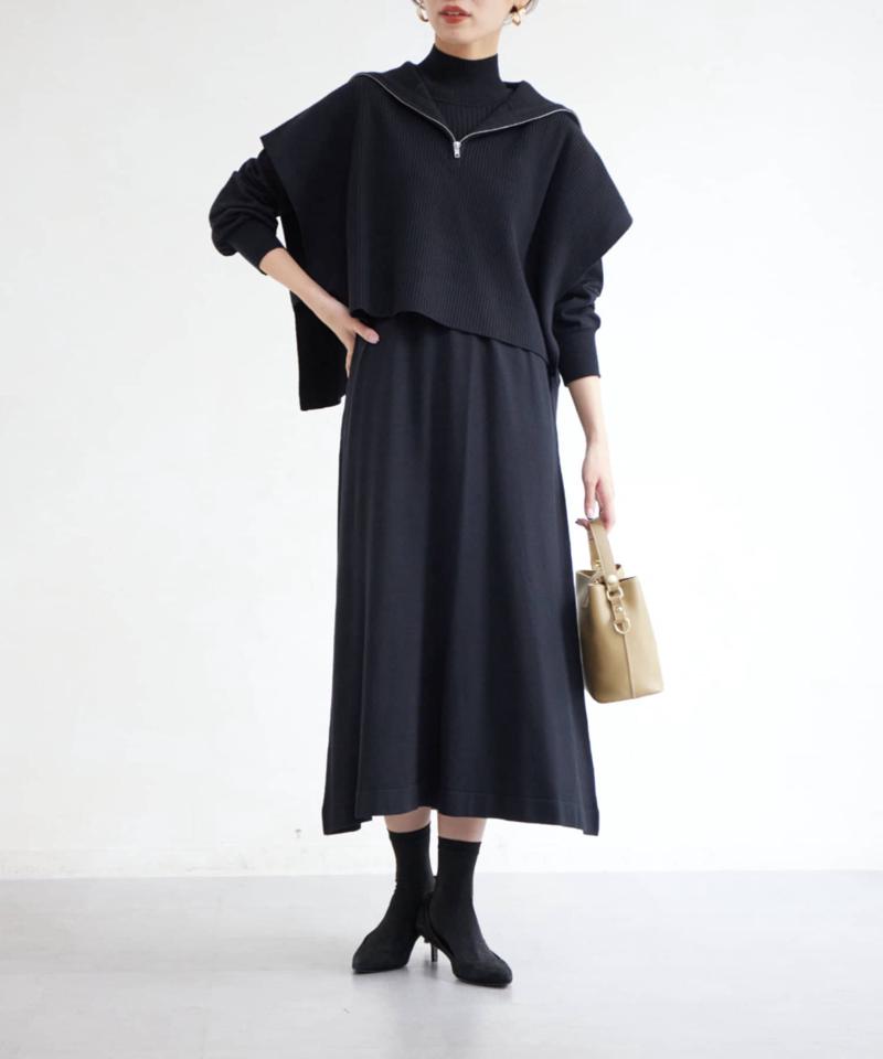 ハーフジッププルオーバー×ニットワンピース