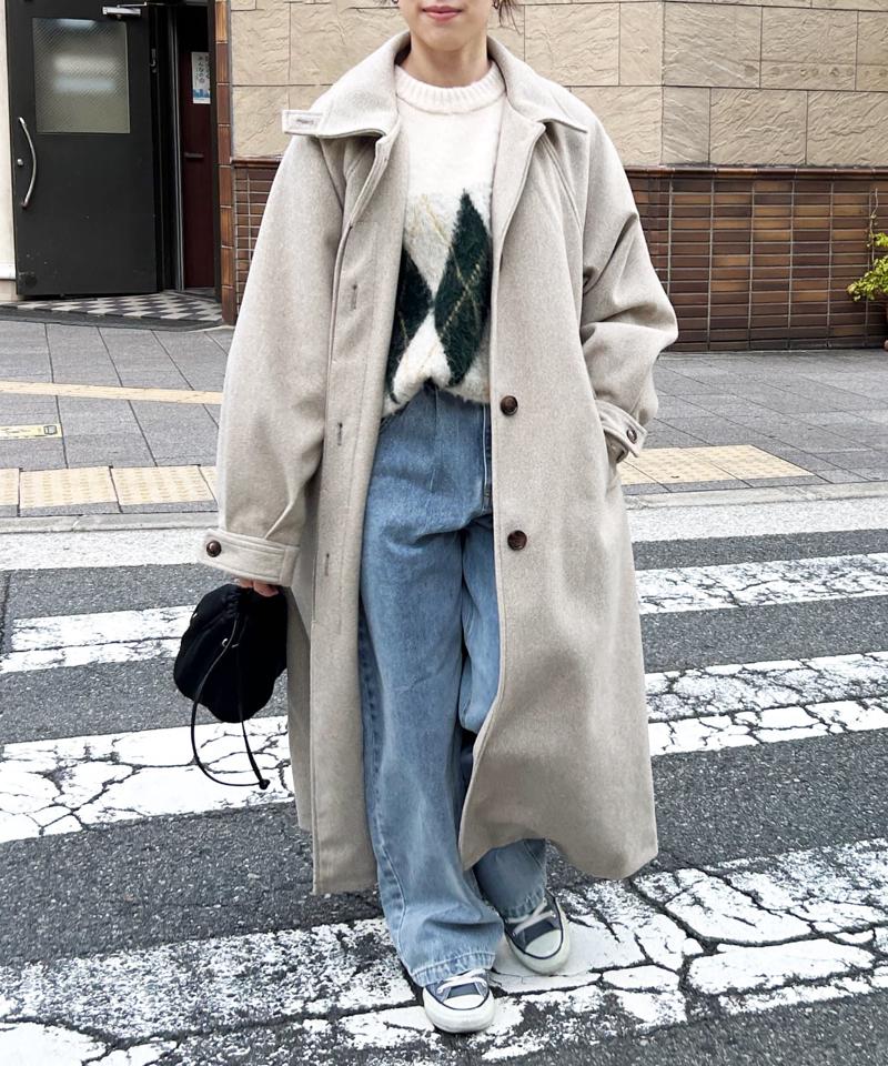 杢調ラグランスリーブスタンドネックコート