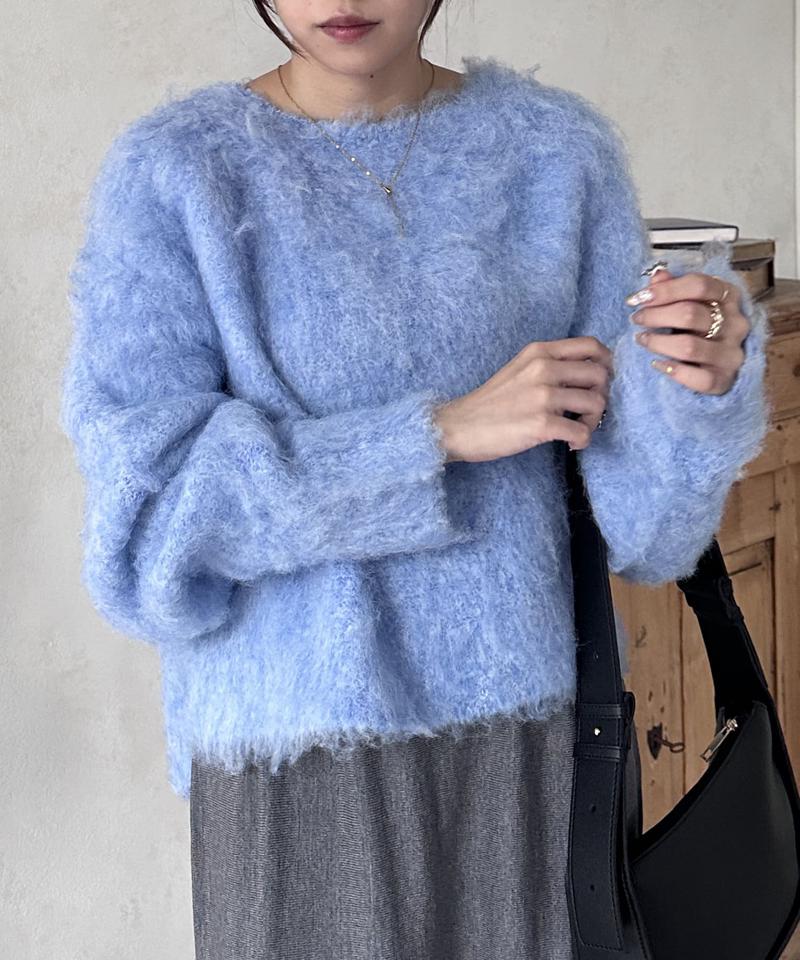 ショート丈シャギーニットプルオーバー