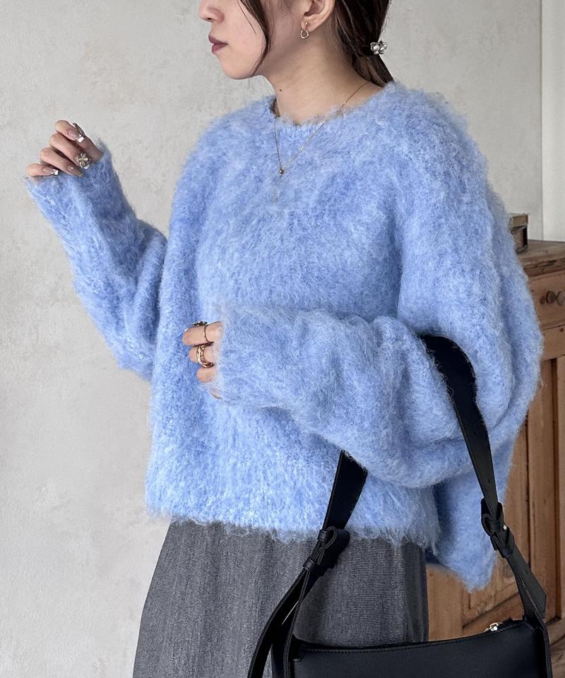 ショート丈シャギーニットプルオーバー