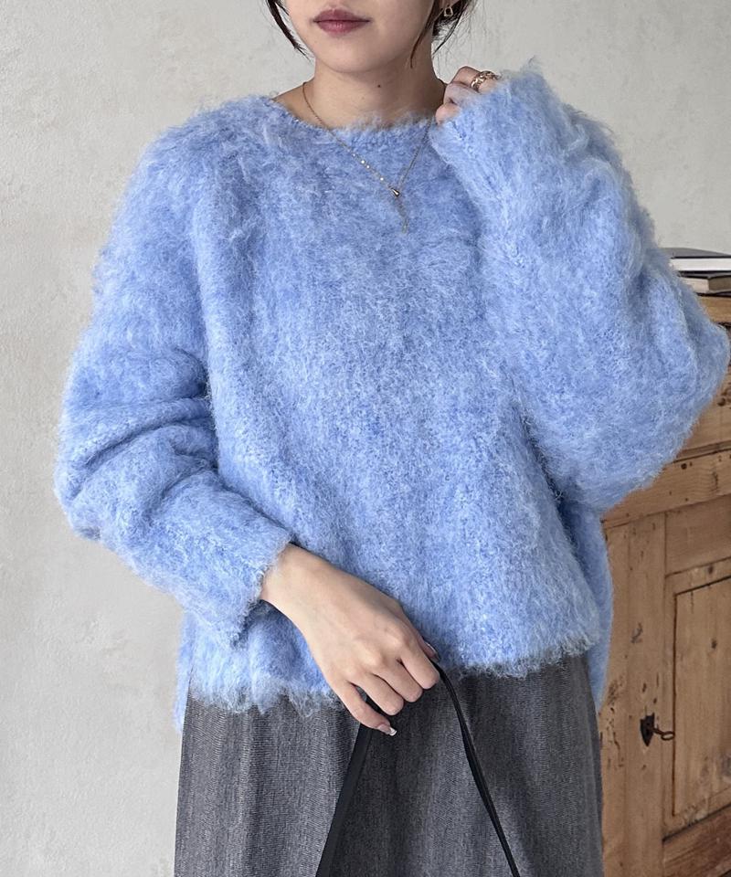 ショート丈シャギーニットプルオーバー