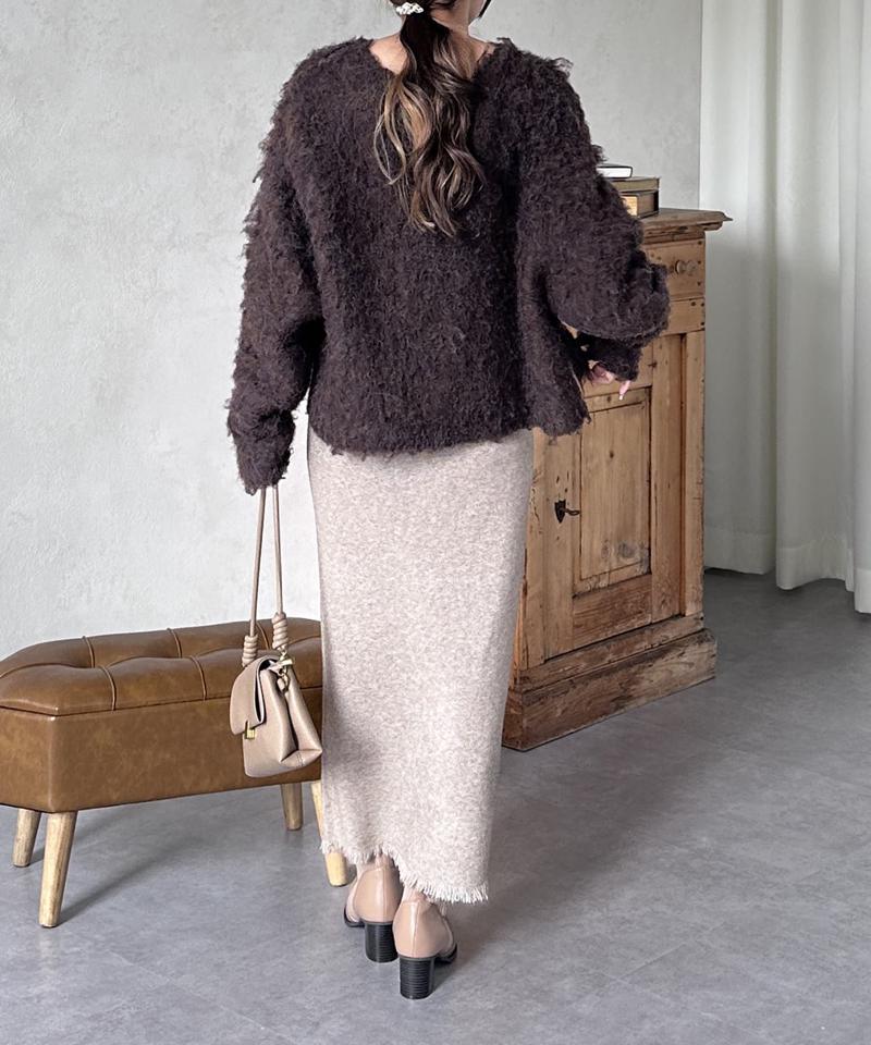 ショート丈シャギーニットプルオーバー