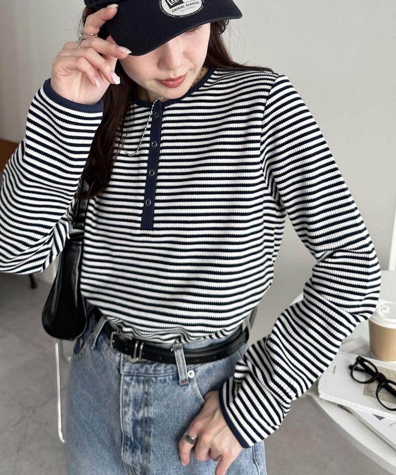 【29色展開/インナー使いにも◎】ワッフルボーダー長袖Tシャツ《WEB限定》