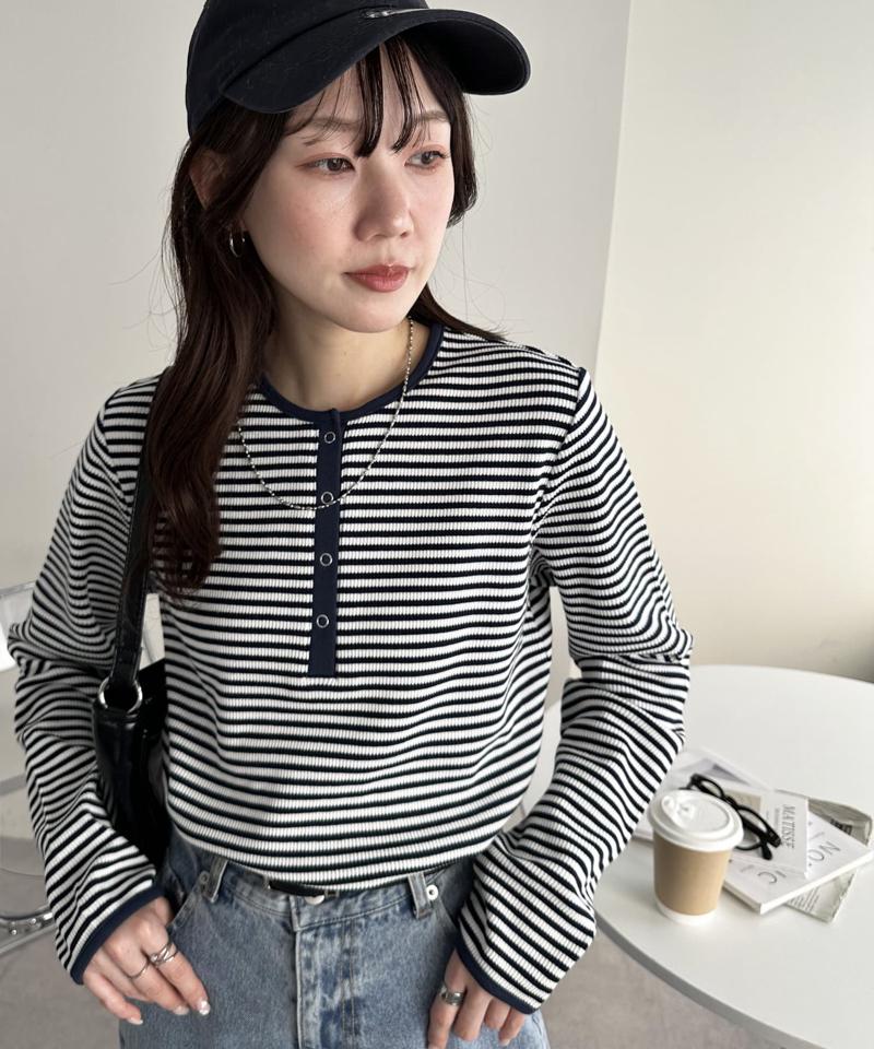 【29色展開/インナー使いにも◎】ワッフルボーダー長袖Tシャツ《WEB限定》