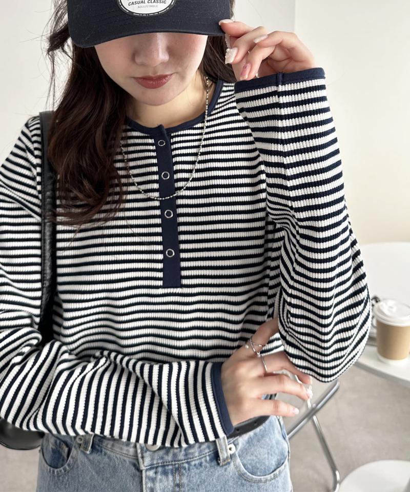 【29色展開/インナー使いにも◎】ワッフルボーダー長袖Tシャツ《WEB限定》