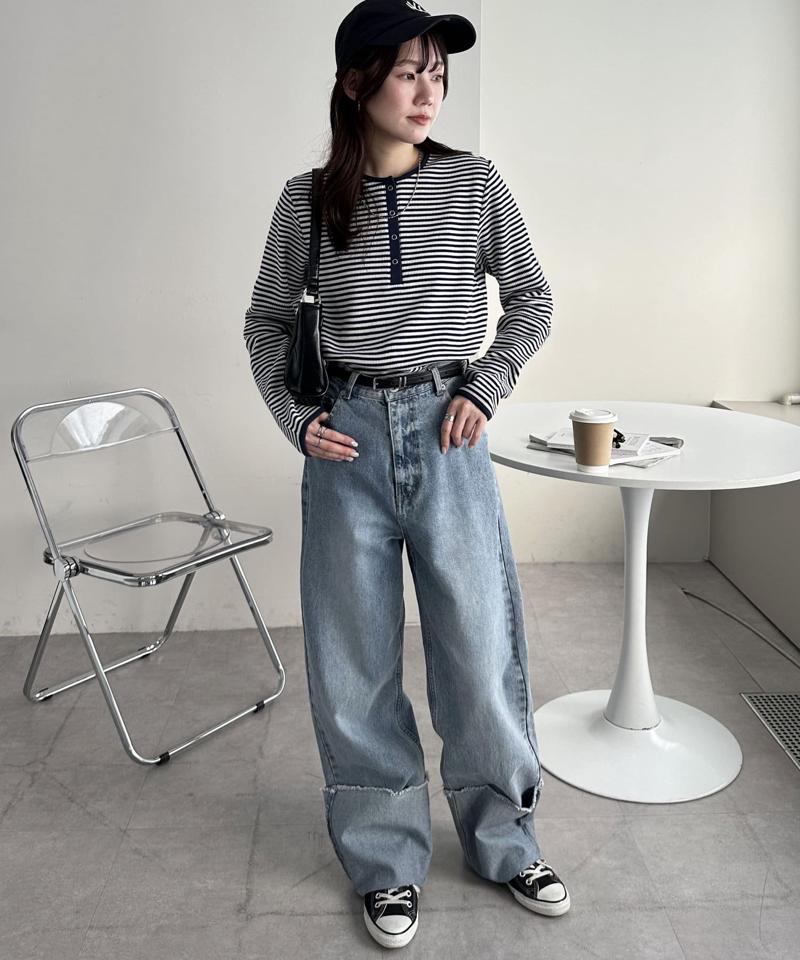 【29色展開/インナー使いにも◎】ワッフルボーダー長袖Tシャツ《WEB限定》