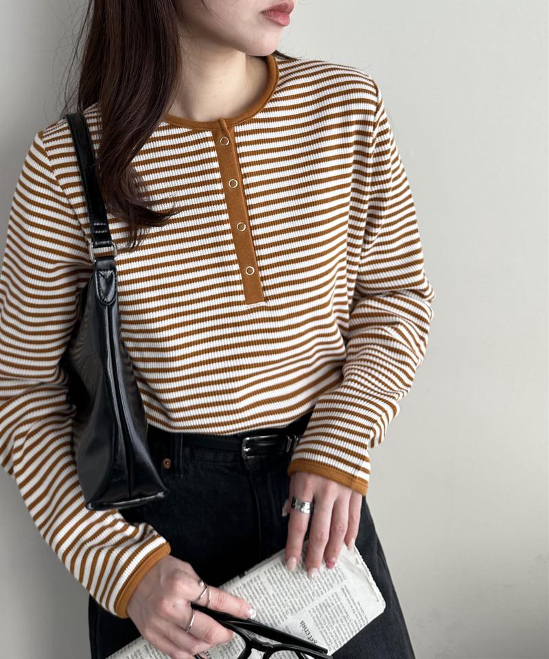 【29色展開/インナー使いにも◎】ワッフルボーダー長袖Tシャツ《WEB限定》