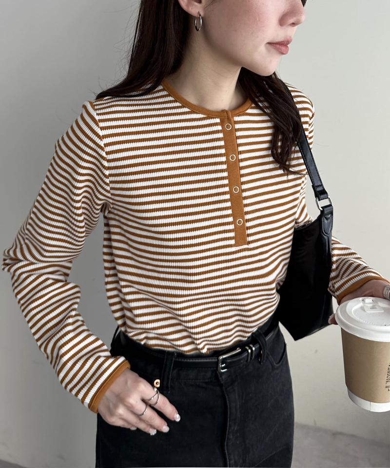 【29色展開/インナー使いにも◎】ワッフルボーダー長袖Tシャツ《WEB限定》