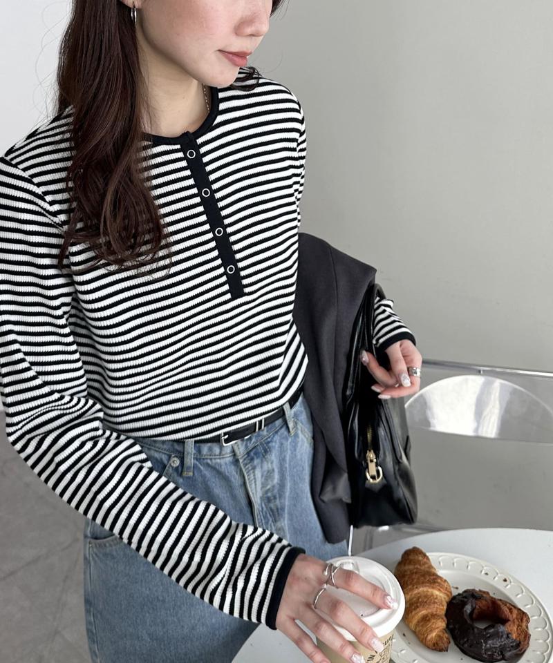 【29色展開/インナー使いにも◎】ワッフルボーダー長袖Tシャツ《WEB限定》