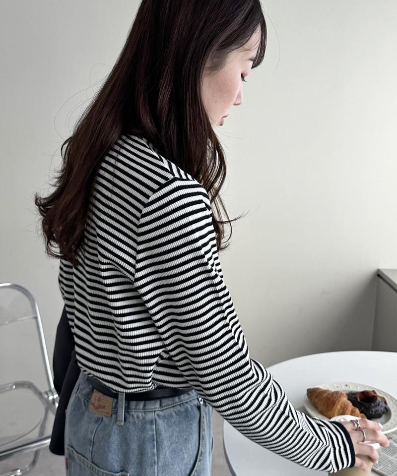 【29色展開/インナー使いにも◎】ワッフルボーダー長袖Tシャツ《WEB限定》