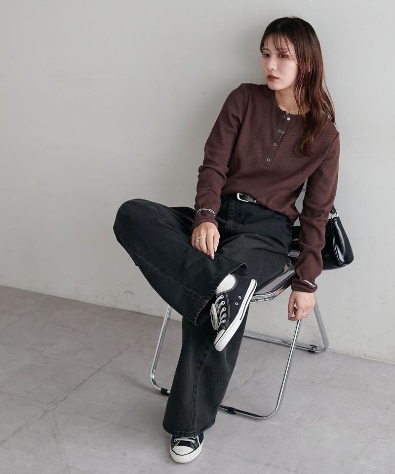 【29色展開/インナー使いにも◎】ワッフルボーダー長袖Tシャツ《WEB限定》