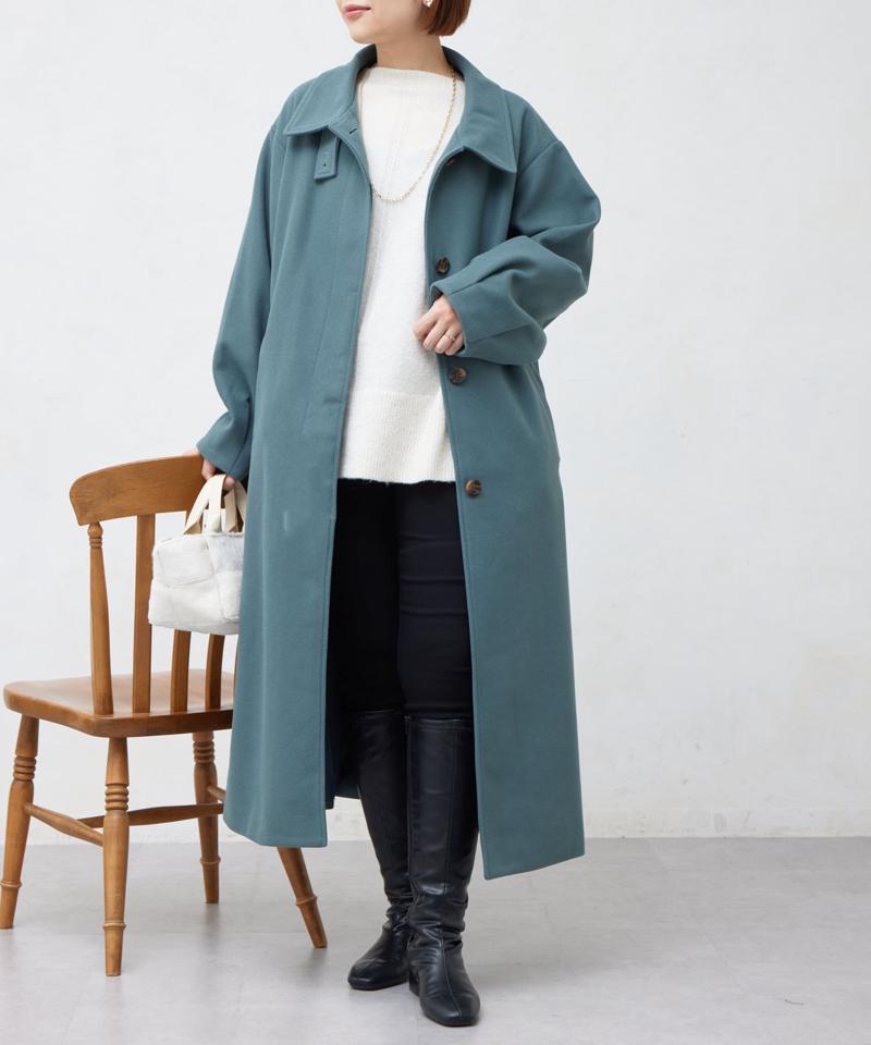 ベルト付スタンドネックロングコート