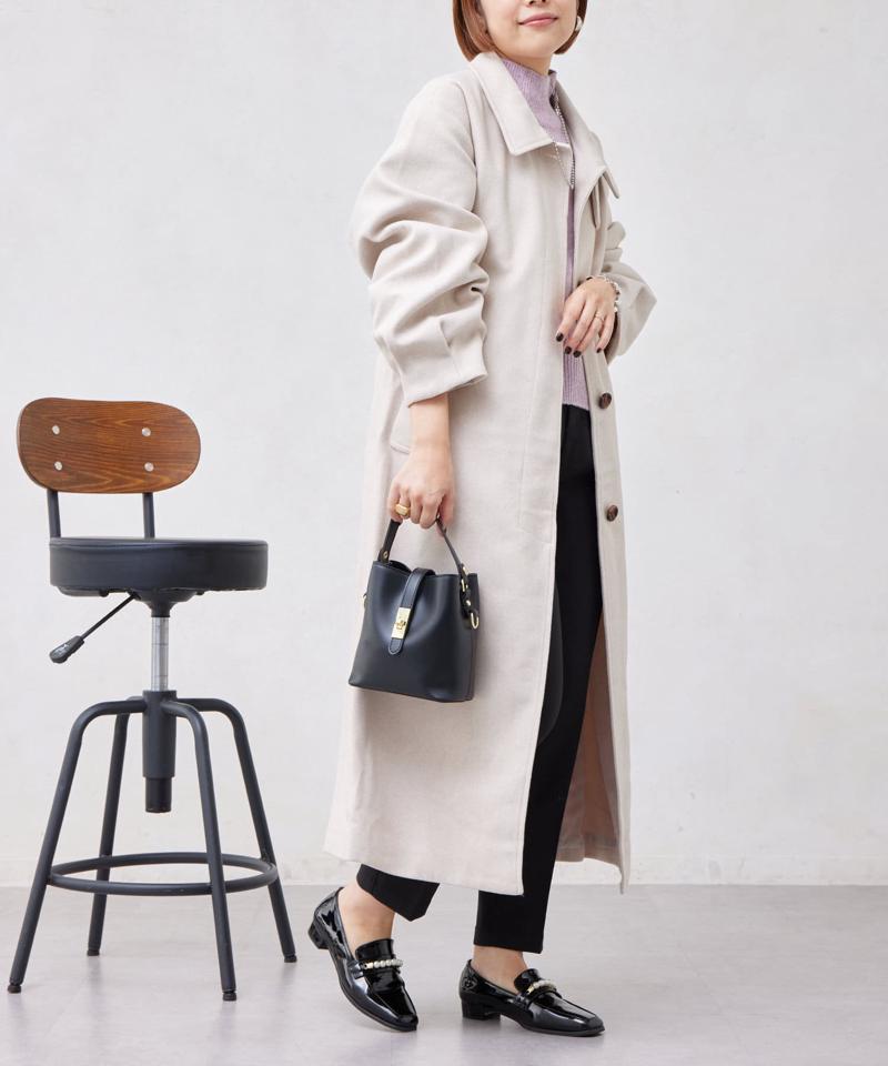 ベルト付スタンドネックロングコート