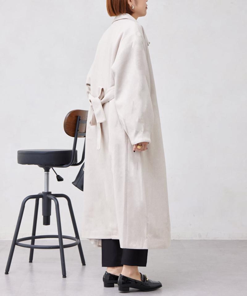 ベルト付スタンドネックロングコート