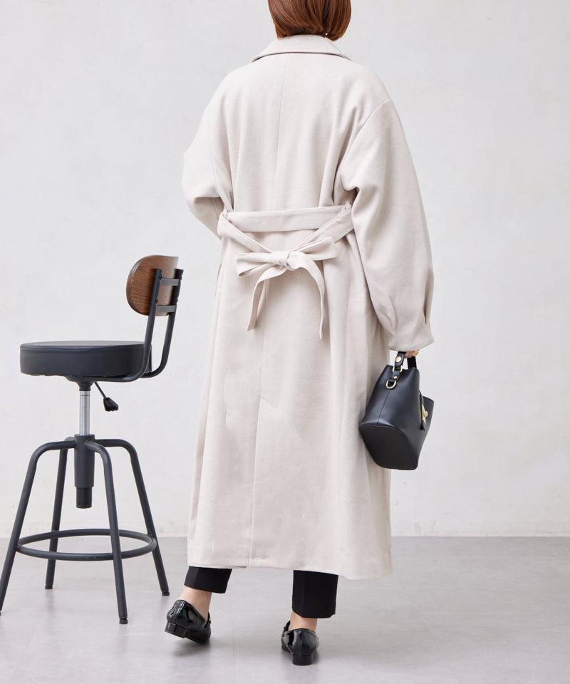 ベルト付スタンドネックロングコート