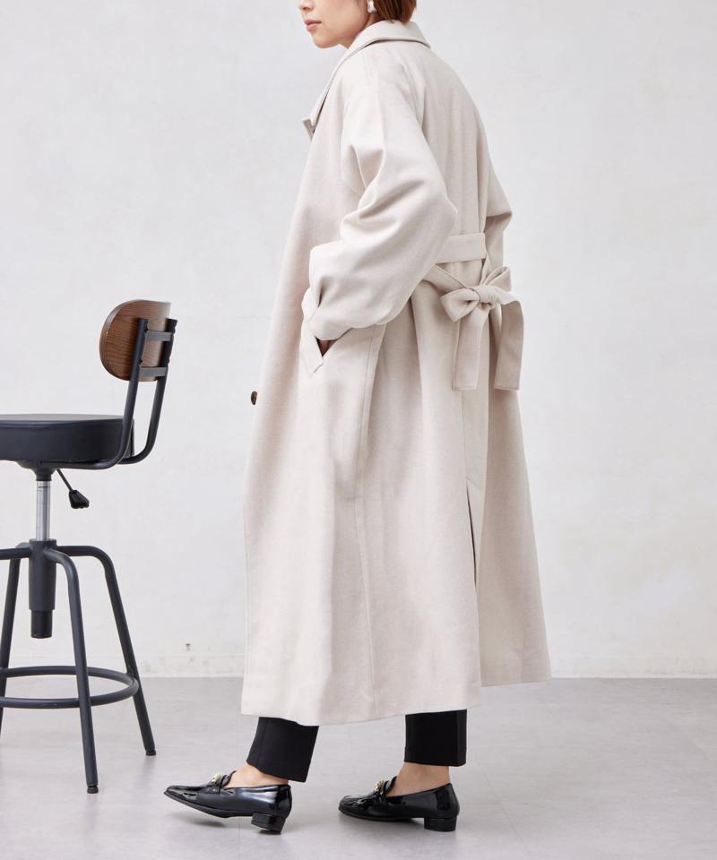 ベルト付スタンドネックロングコート
