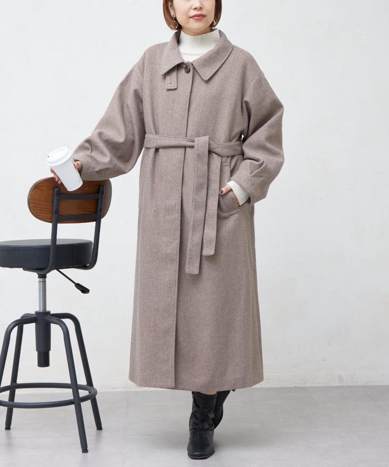 ベルト付スタンドネックロングコート