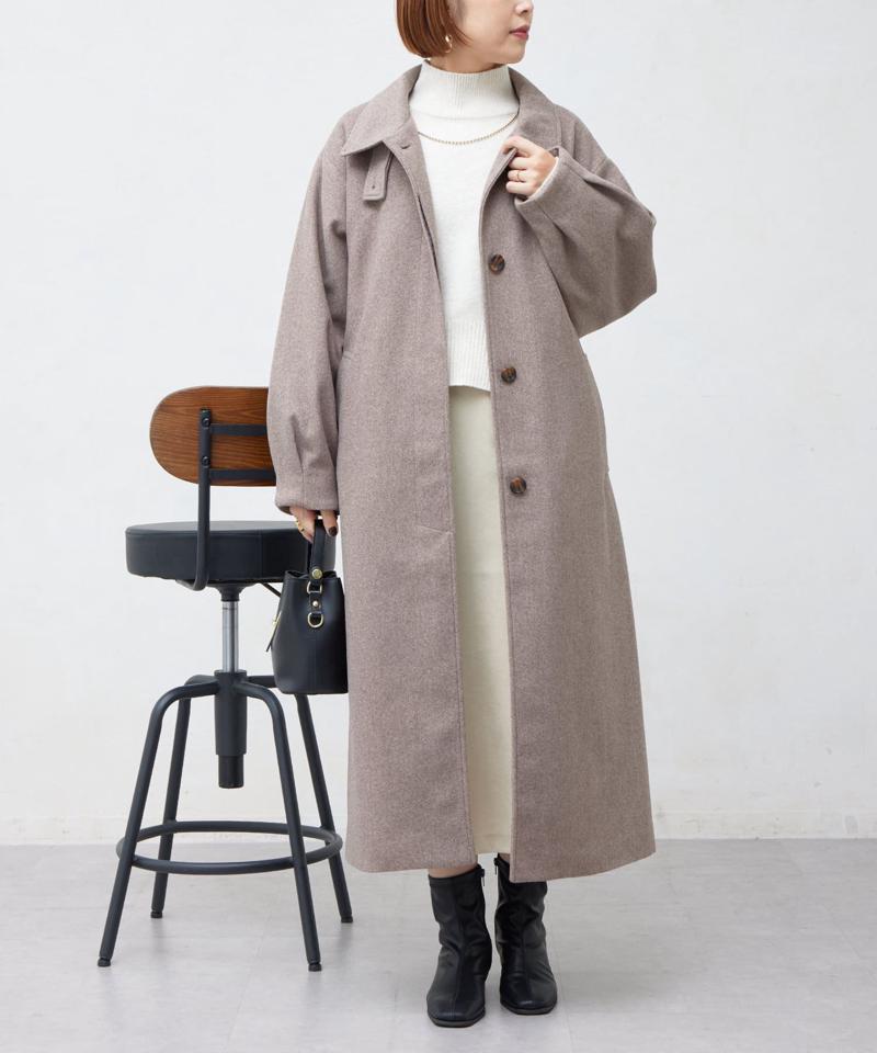 ベルト付スタンドネックロングコート