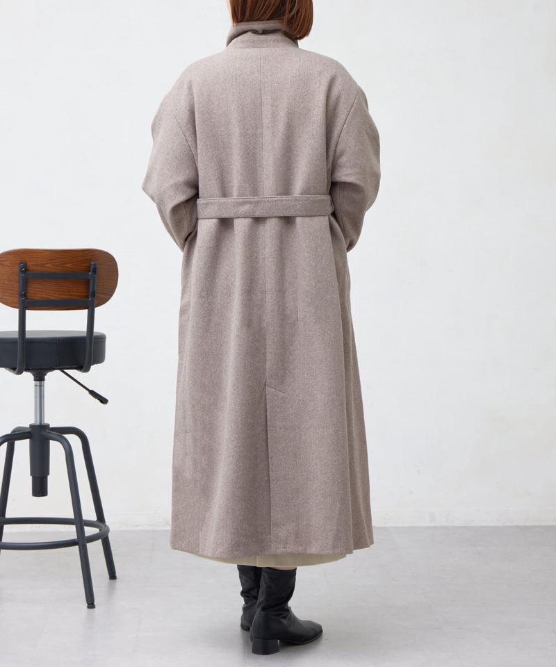 ベルト付スタンドネックロングコート