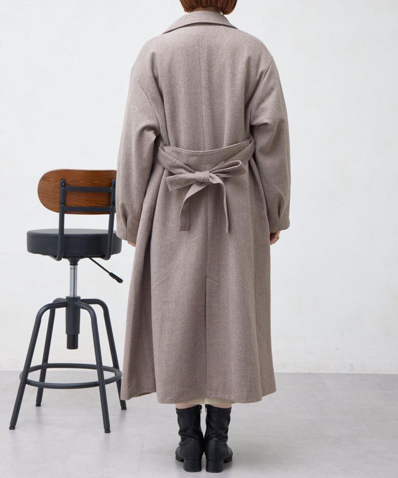 ベルト付スタンドネックロングコート