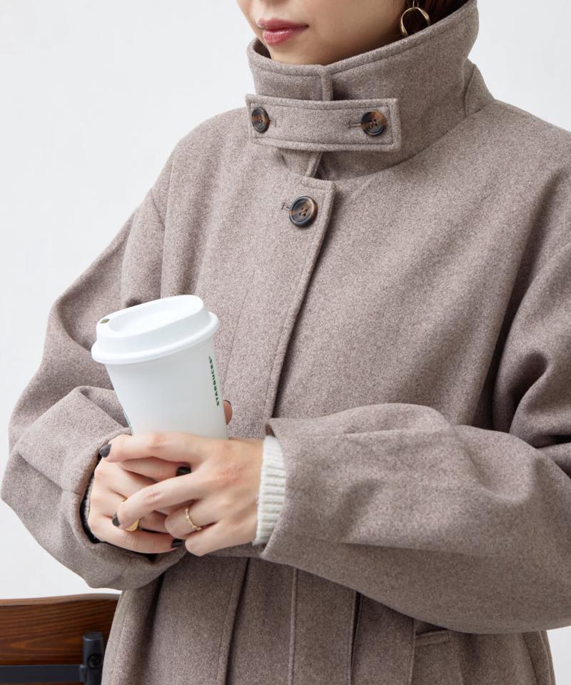 ベルト付スタンドネックロングコート